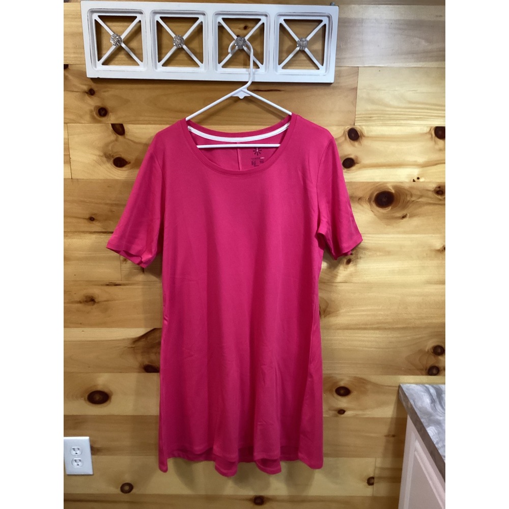 Isaac Mizrahi Live Essentials Pink Pima Cotton Tunic Top Women LP Short Sleeve